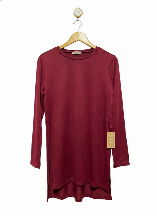 SHEIN|L|BUST 20| Burgundy Long-Sleeve Tunic Top