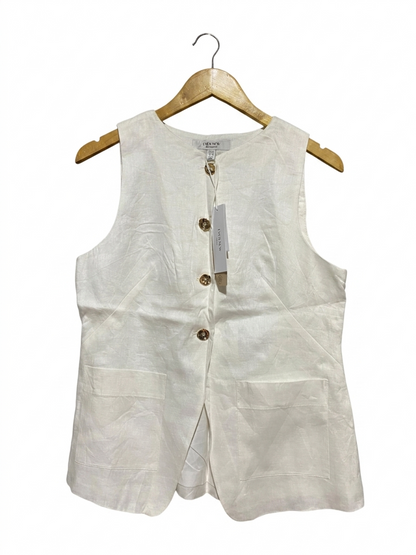 EVER NEW |M| BUST 19| B26| PREMIUM WHITE LINEN BUTTON-DOWN WAISTCOAT