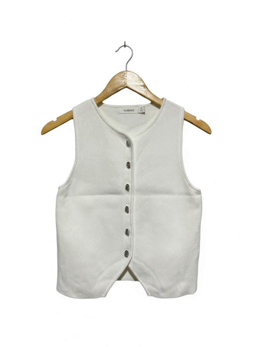 GLASSONS |S| BUST 14| White Knit Sleeveless Vest