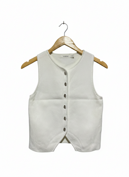 GLASSONS |S| BUST 14| White Knit Sleeveless Vest