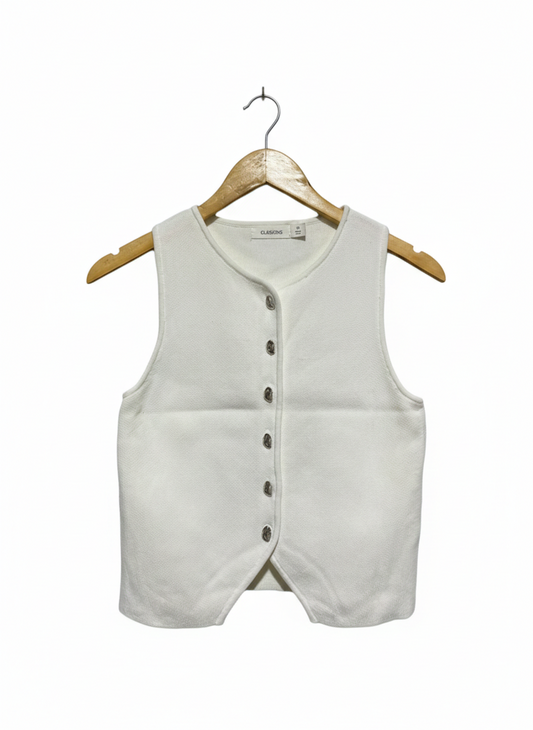 GLASSONS |S| BUST 14| White Knit Sleeveless Vest