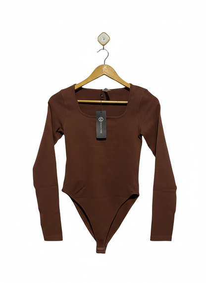 MOOSLOVER |S| BUST 13| Brown Square Neck Long Sleeve Bodysuit