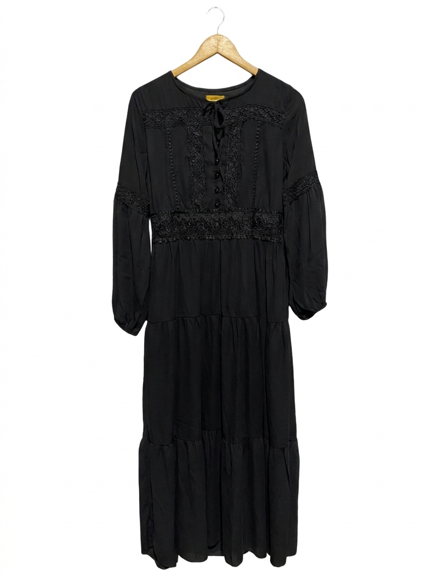 NEW LION |L| BUST 18| C5| BLACK LONG SLEEVE BOHO MAXI DRESS