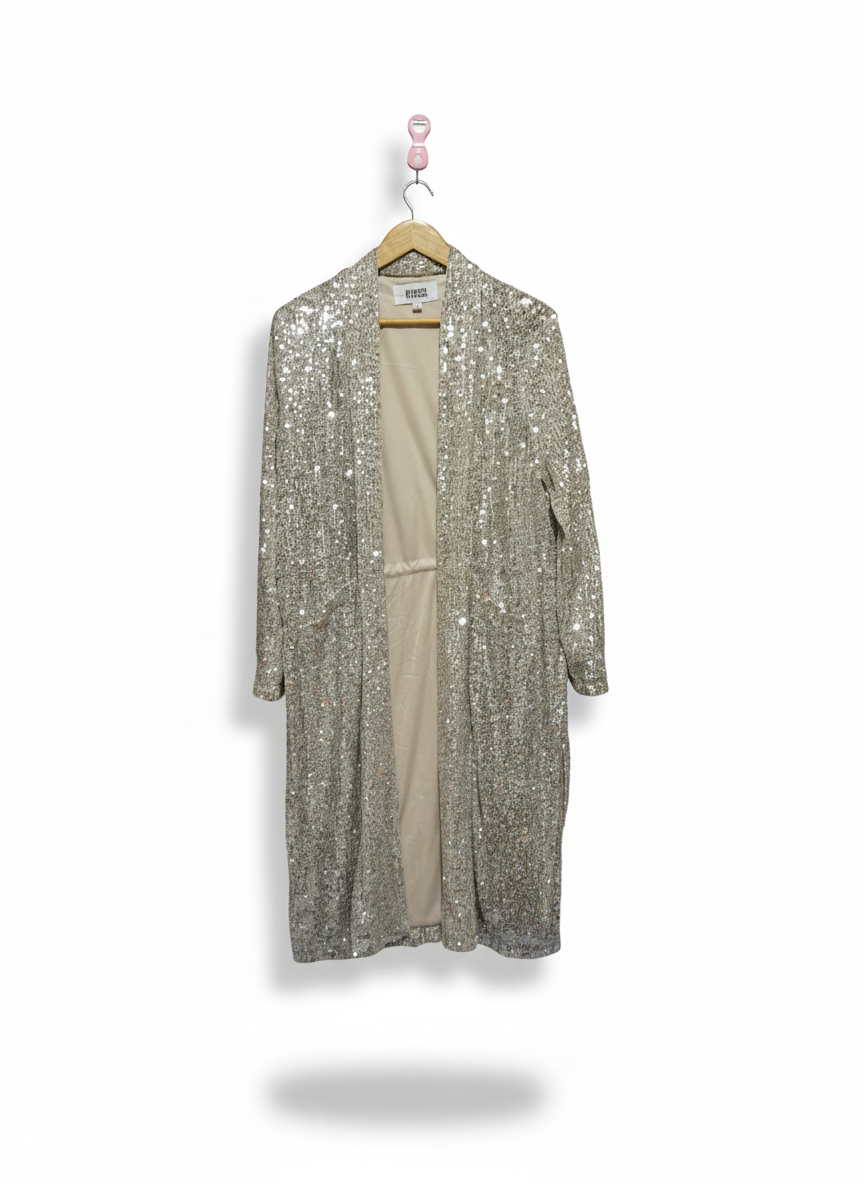 BB DAKOTA STEVE MADDEN|S/M|BUST 21|SILVER SEQUIN DUSTER JACKET