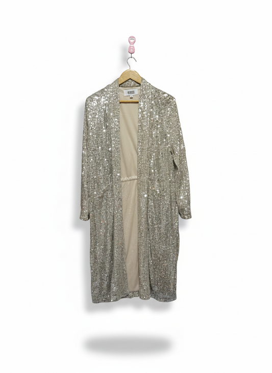 BB DAKOTA STEVE MADDEN|S/M|BUST 21|SILVER SEQUIN DUSTER JACKET