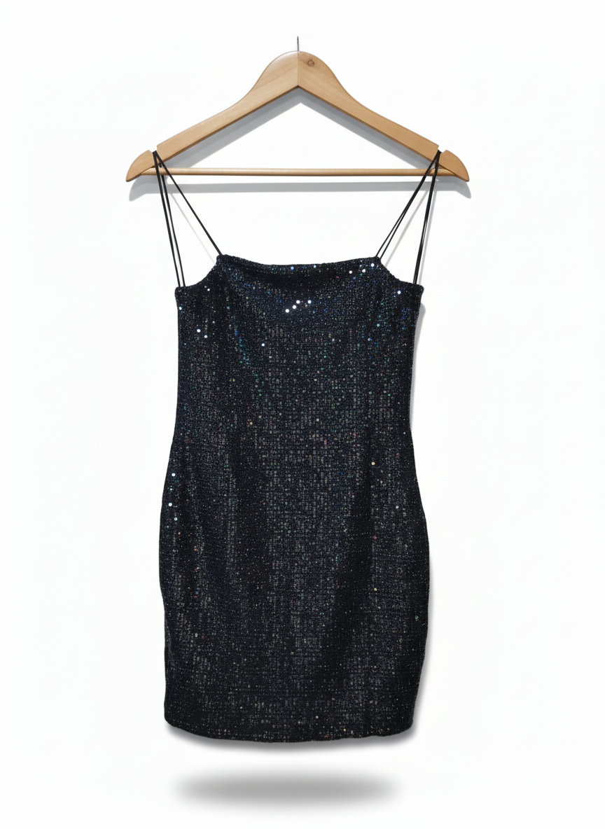 Topshop Sequin Strappy Mini Dress In Black