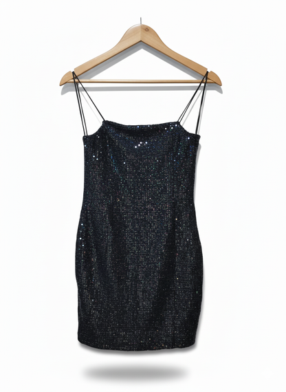 Topshop Sequin Strappy Mini Dress In Black