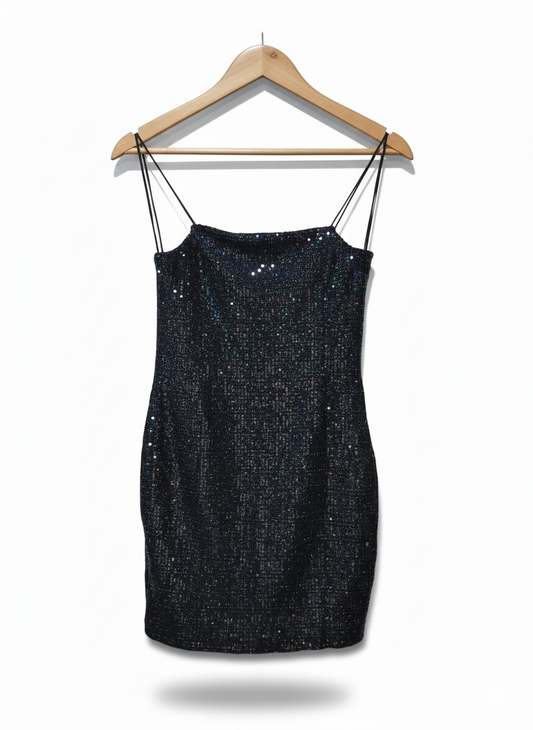 Topshop Sequin Strappy Mini Dress In Black