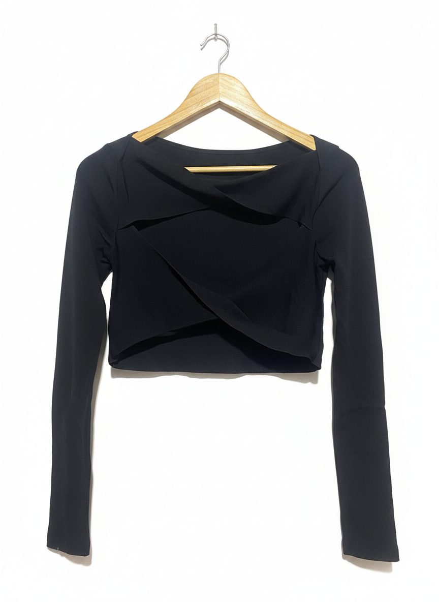 GLASSONS |XS| BUST 15| BLACK OVERLAP CROPPED TOP