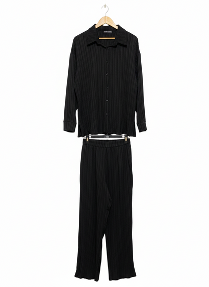 SHEIN |M| CHIC BLACK PLISSÉ COORDINATED SET
