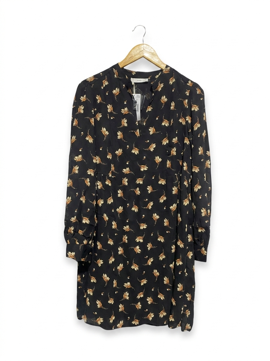 MNG |L| BUST 20| MODERN FLORAL V-NECK MINI DRESS WITH CUFFED SLEEVES