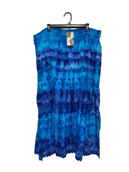 |XXL| WAIST 44| B5| VIBRANT BLUE TIE-DYE BOHO MAXI SKIRT WITH EMBROIDERED