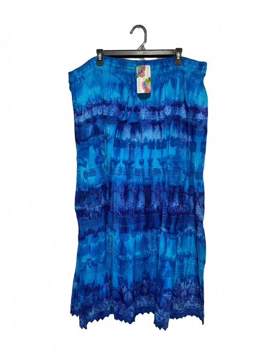 |XXL| WAIST 44| B5| VIBRANT BLUE TIE-DYE BOHO MAXI SKIRT WITH EMBROIDERED