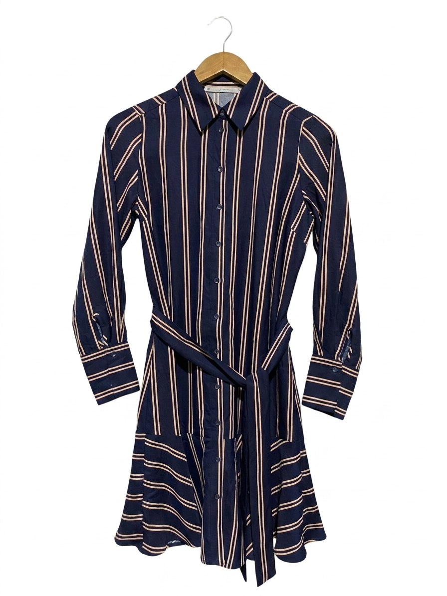 WOMAN | S| BUST 17 | B11| NAVY VERTICAL STRIPE BUTTON-DOWN SHIRT DRESS