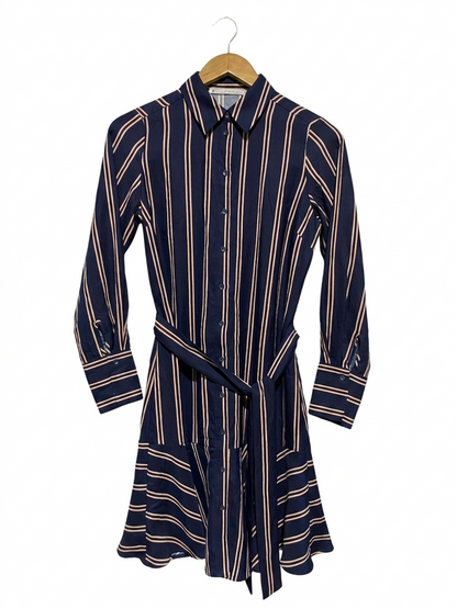 WOMAN | S| BUST 17 | B11| NAVY VERTICAL STRIPE BUTTON-DOWN SHIRT DRESS