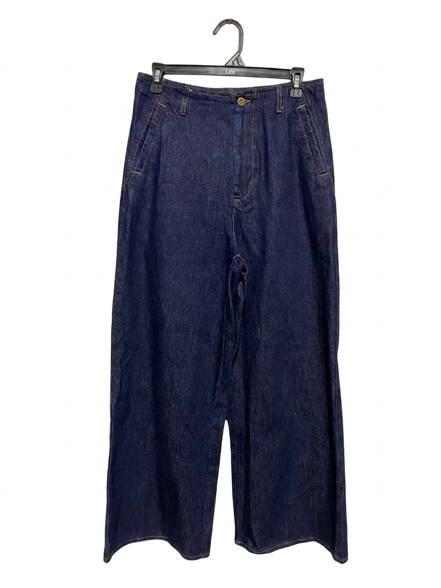 ZARA | S| WAIST 29| B 11| DEEP INDIGO WIDE-LEG DENIM TROUSERS - CLASSIC HIGH-WAIST JEANS