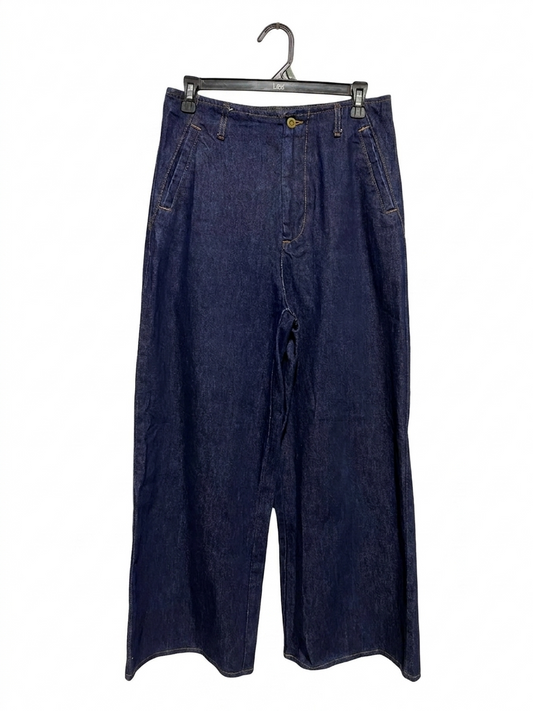 ZARA | S| WAIST 29| B 11| DEEP INDIGO WIDE-LEG DENIM TROUSERS - CLASSIC HIGH-WAIST JEANS