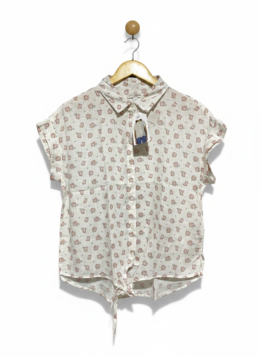 JACHS |S| BUST 21| FLORAL LINEN-BLEND SHORT SLEEVE SHIRT