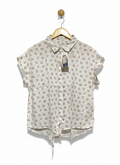 JACHS |S| BUST 21| FLORAL LINEN-BLEND SHORT SLEEVE SHIRT