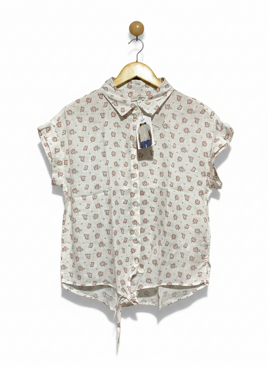 JACHS |S| BUST 21| FLORAL LINEN-BLEND SHORT SLEEVE SHIRT