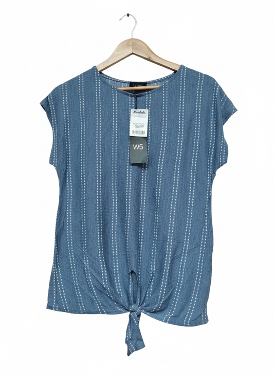 W5 Cap Sleeve Tie Waist Women’s Top Blue & White W-17.5 / L-25