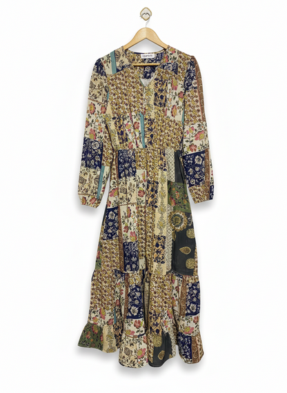 JO ANNE |M| BUST 17| C3|  VINTAGE-INSPIRED PATCHWORK TIERED MIDI DRESS
