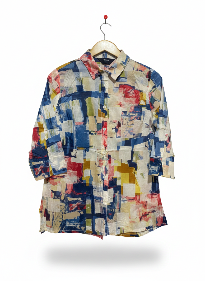 GIVONI |M| BUST 20| VIBRANT MULTICOLOR ABSTRACT GEOMETRIC BLOUSE