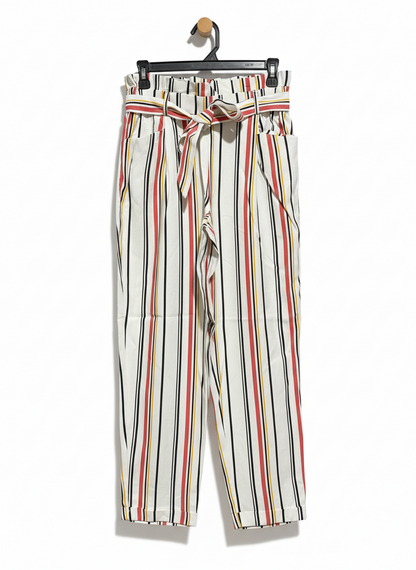 ZARA |S| WAIST 28|C1| VERTICAL STRIPED PAPERBAG WAIST TROUSERS WITH TIE BELT