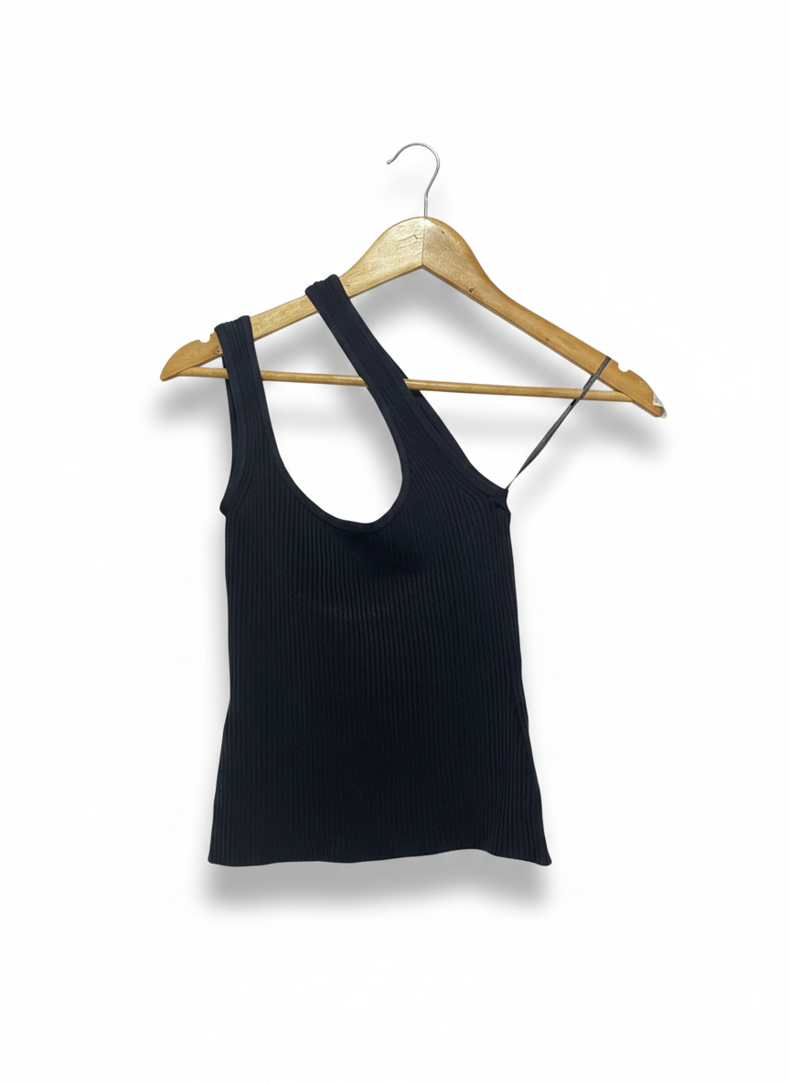 ZIMMERMANN |XS| BUST 11| Black Ribbed Knit Asymmetrical Tank Top