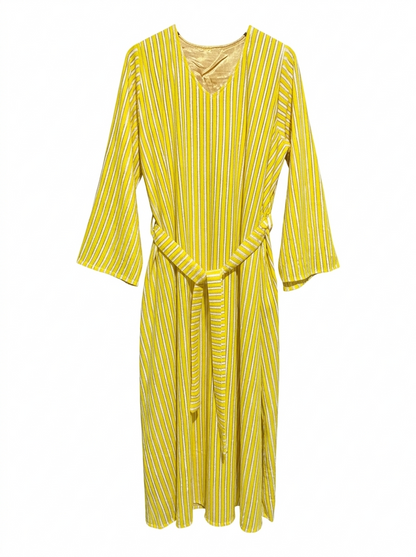 VIBRANT YELLOW VERTICAL STRIPE MAXI DRESS |L| BUST FREE|