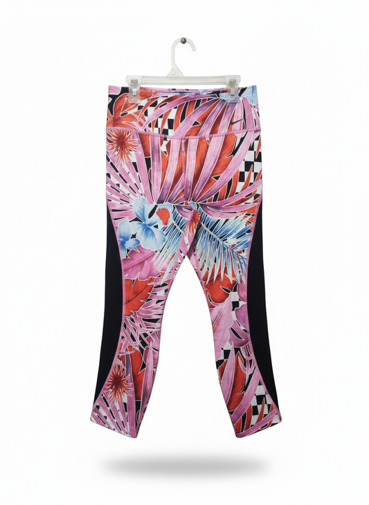 NIKE DRIFIT|M|WAIST 26|One Floral Graphic Print Tights M Fuchsia Pink Blue