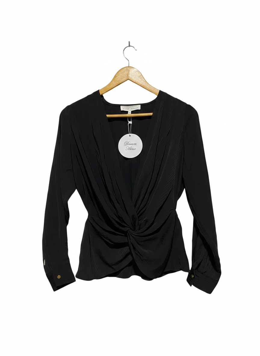 WHITE CLOSET |M| BUST 16| WOMEN'S TWIST-FRONT BLOUSE IN BLACK