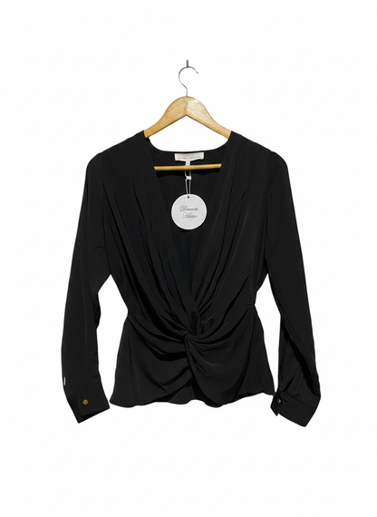 WHITE CLOSET |M| BUST 16| WOMEN'S TWIST-FRONT BLOUSE IN BLACK