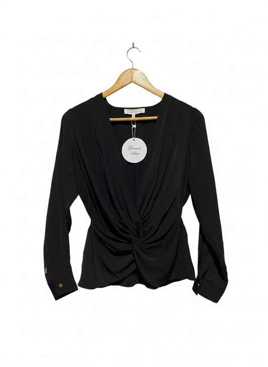 WHITE CLOSET |M| BUST 16| WOMEN'S TWIST-FRONT BLOUSE IN BLACK