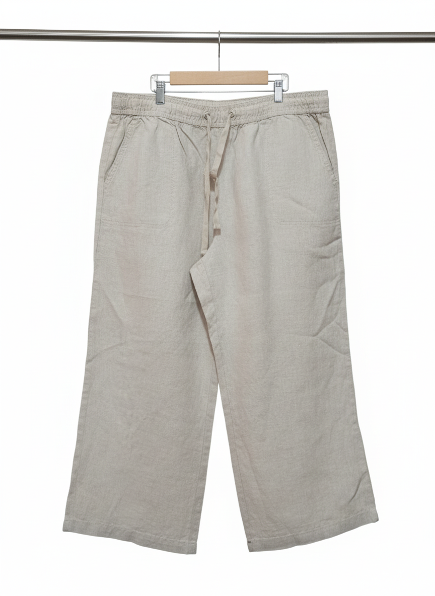 M&S Ecru Linen Drawstring Pants Wide Leg