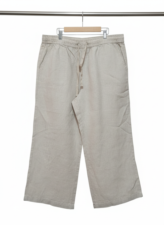 M&S Ecru Linen Drawstring Pants Wide Leg