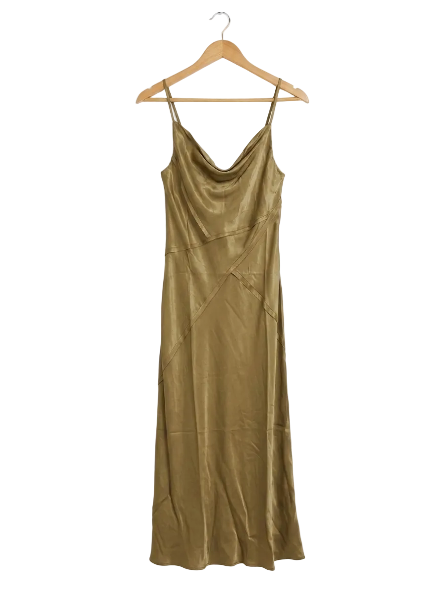 ZARA |S| BUST 15| B13| OLIVE SATIN COWL NECK SLIP DRESS