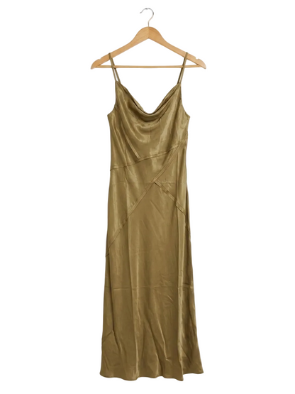 ZARA |S| BUST 15| B13| OLIVE SATIN COWL NECK SLIP DRESS
