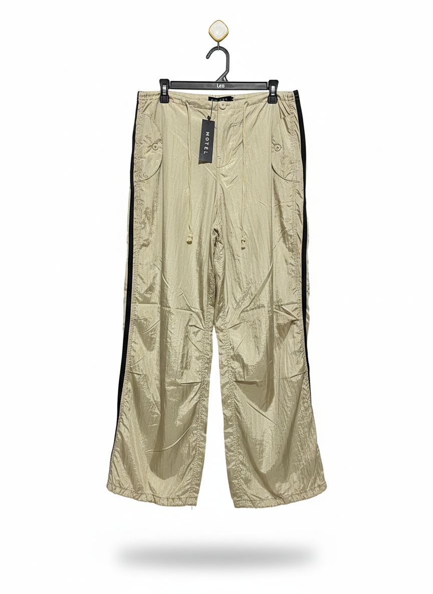 MOTEL |XL| WAIST 34| METALLIC CHAMPAGNE WIDE-LEG TRACK PANTS