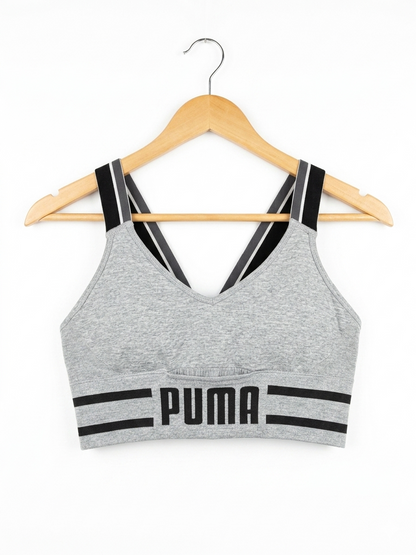 PUMA |M| BUST 14| B26| GREY MARL V-NECK SPORTS BRA WITH STRIPED LOGO BAND