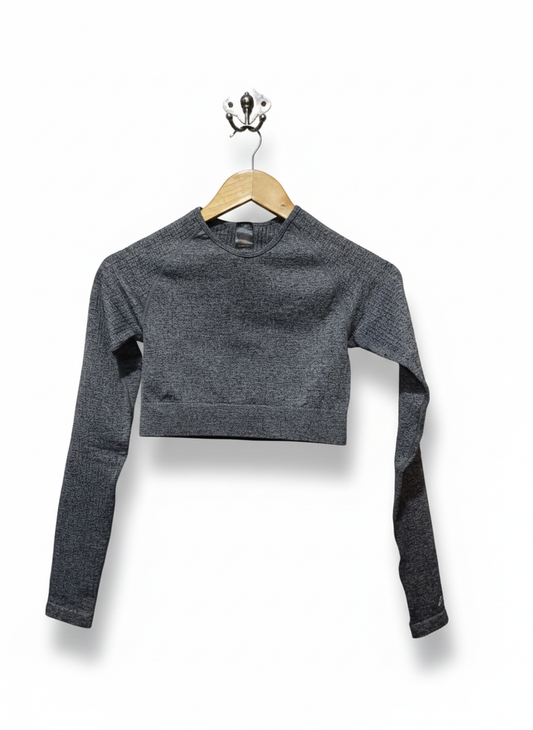 BOOHOO|L|BUST 13|HEATHER GRAY SEAMLESS LONG SLEEVE CROP TOP