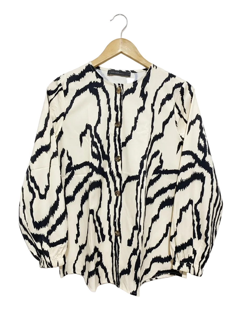 ZANZEA |S| BUST 19 | B9| CHIC CREAM AND BLACK ZEBRA PRINT BUTTON-DOWN BLOUSE