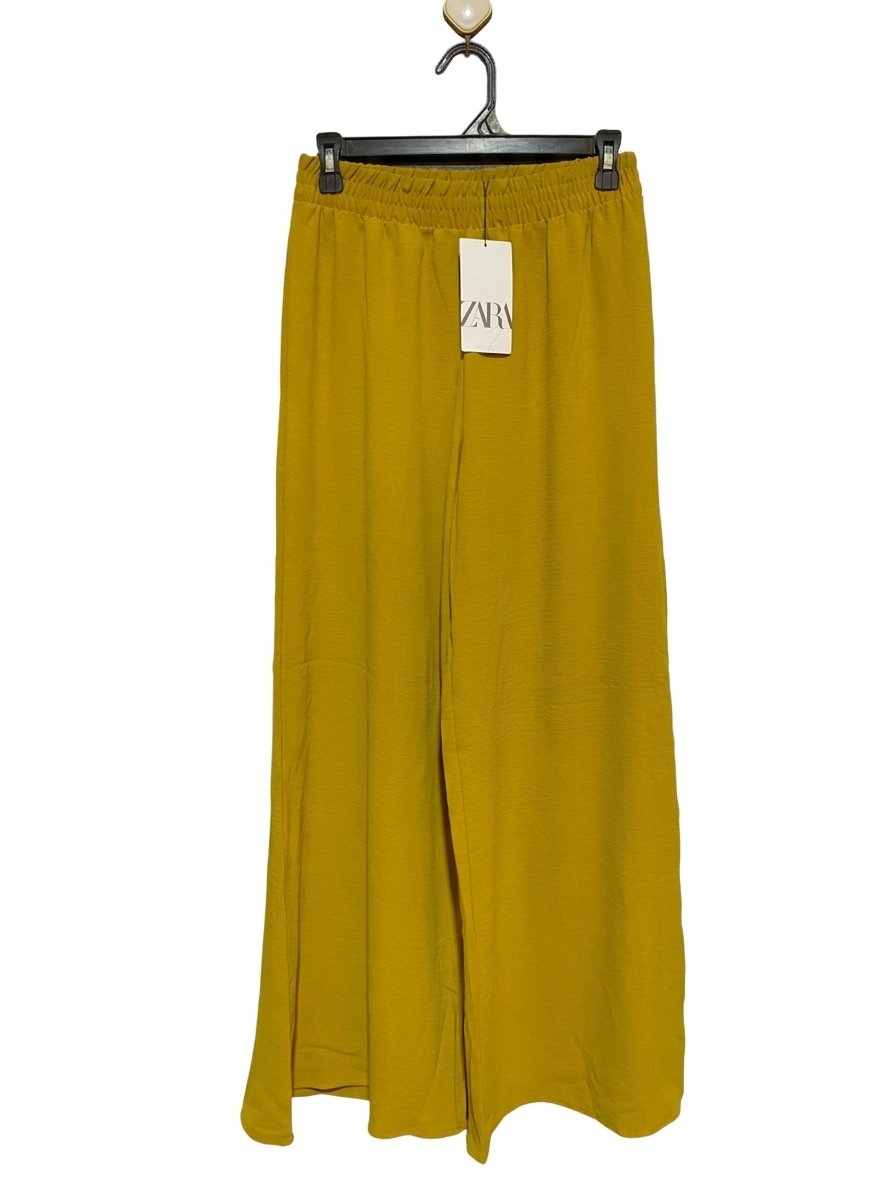 ZARA |S| WAIST 24| B8| MUSTARD YELLOW TEXTURED WIDE-LEG PALAZZO PANTS