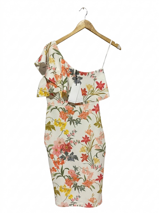 EDIT | XS| BUST 16| B7| LORAL PRINT ONE-SHOULDER RUFFLE MIDI DRESS