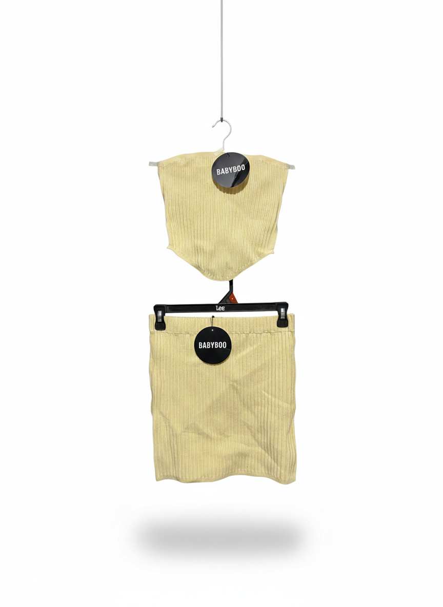BABY BOO |S| VIBRANT AND STYLISH KNIT CO-ORD FEATURING A HANDKERCHIEF CROP TOP AND MINI SKIRT