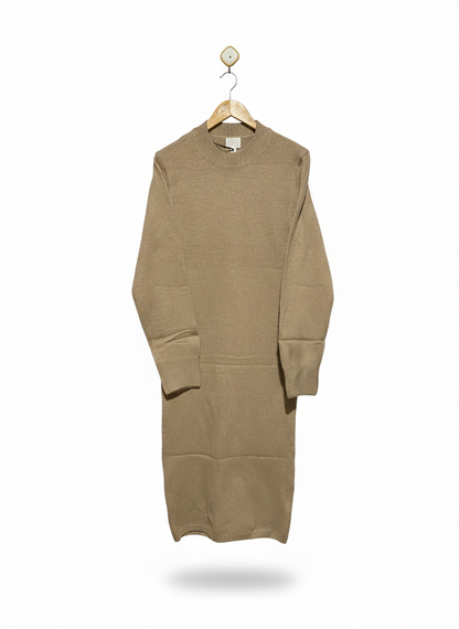 H&M |S| BUST 16| Beige or Tan Long-Sleeve Knit Midi Dress