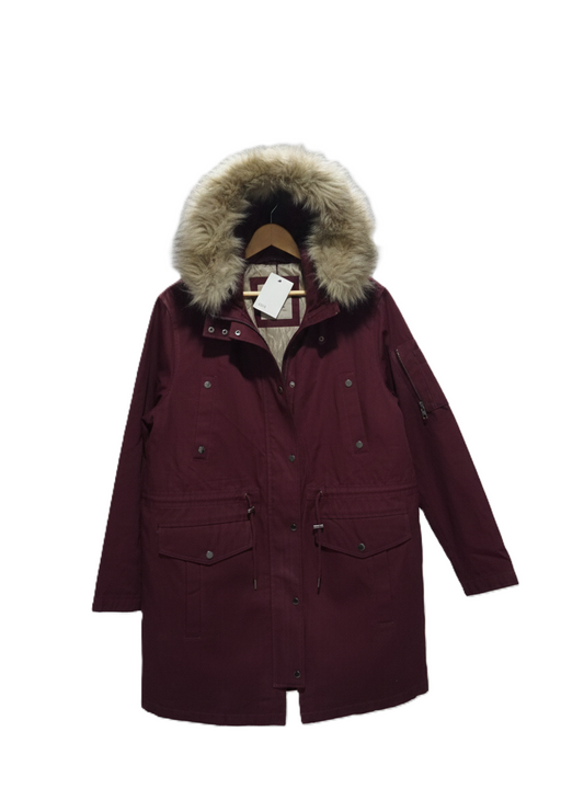 ASOS|XL/XXL|BUST 26|MAROON FAUX FUR HOODED LONGLINE PARKA JACKET