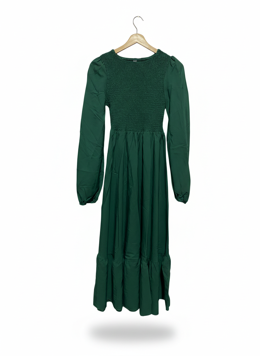 SHEIN |M| BUST 12| C6| FOREST GREEN SMOCKED MAXI DRESS