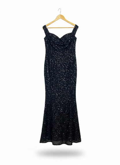 BLACK SEQUIN MERMAID GOWN MAXI DRESS |XL| BUST 18|