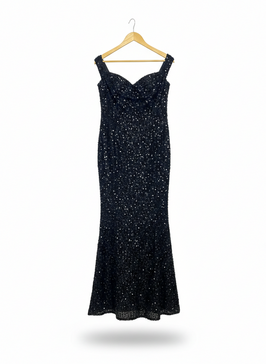 BLACK SEQUIN MERMAID GOWN MAXI DRESS |XL| BUST 18|